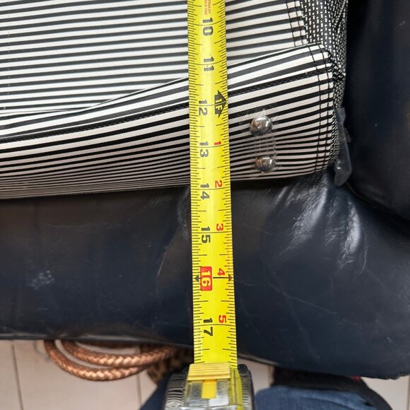 Stella & Dot Madison Tech Tote Shoulder Bag EXPANDABLE Black & White Stripes NEW - Picture 8 of 12